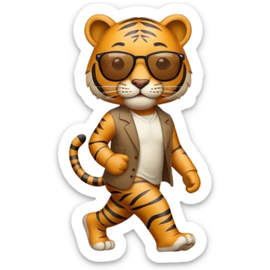 anthropomorphised tiger in casual dress wearing sunglasses walking upright sticker