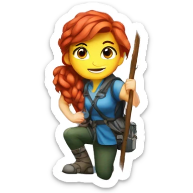 a red hair female mountaineer summitting EVEREST with greek flag sticker