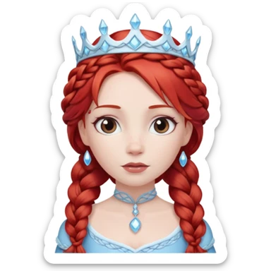 braided hair ice princess with red crown, red hair sticker