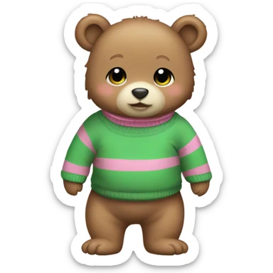 Baby bear wearing pink and green stripe sweater sticker