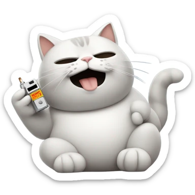 a fat cat smoking a cigarette holding a disposable camera sticker