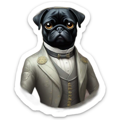 A cyberpunk black pug in Art Nouveau style during 1910 sticker