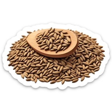 small pile of cumin seeds, scattered, elongated and curved with fine ridges, earthy brown, some variation in size and color, dry and light, 3D clean style, transparent background, optimized for emoji size sticker