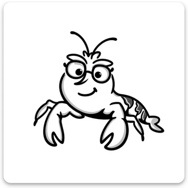 senior lobster with white hair and glasses, elderly lobster character with white eyebrows and whiskers, wearing round glasses sticker