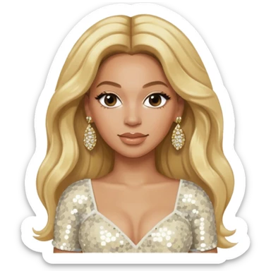 Beyonce with long blonde hair, ivory sequin crop top, ivory earring sticker