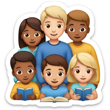 group of children listening to a story, happy and engaged sticker