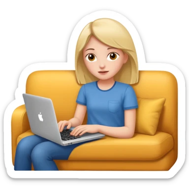 A girl is working with a laptop while lying on the sofa sticker