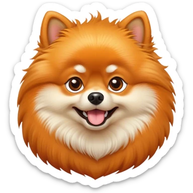 Cinematic Comical Orange Pomeranian Portrait Emoji, Head tilted dramatically with an exaggeratedly shocked or amused expression, featuring a glossy, fluffy orange Fur with a striking sheen, wide, expressive brown eyes filled with playful disbelief, Simplified yet hilariously expressive features, highly detailed, glowing with a slightly sassy glow, high shine, dramatic yet playful, stylized with an air of cheeky mischief, bright and endearing, soft glowing outline, capturing the essence of a spirited and over-the-top companion, so meme-worthy it feels like it could side-eye its way into internet fame instantly! sticker