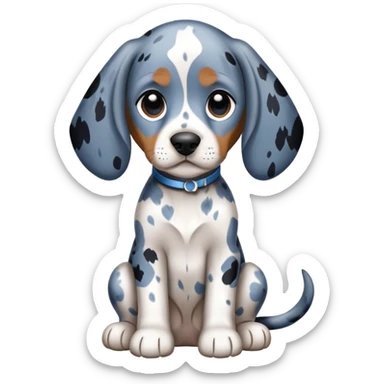 cute bluetick coonhound puppy sitting, white coat with blue-black mottled pattern sticker