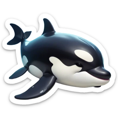 Meme-Worthy Cute Sleeping orca Portrait Emoji, Head resting peacefully with a contented smile, showcasing a smooth black-and-white body with gently drooping fins and eyes softly closed in serene slumber, Simplified yet adorably endearing features, highly detailed, glowing with a soft, drowsy deep-sea light, high shine, relaxed and utterly lovable, stylized with an air of playful oceanic laziness, soft glowing outline, capturing the essence of a sleeping orca that feels destined to become the next viral icon of adorable marine rest! sticker