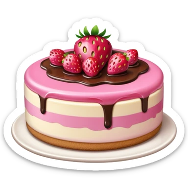 Pink strawberry cheesecake with chocolate syrup  sticker