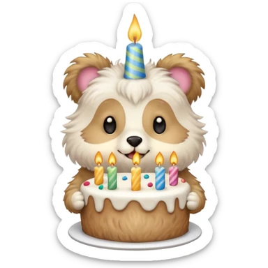 A cute animal holding a birthday cake and blowing out the candle sticker