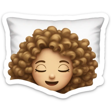 Light skin Curly hair girl sleeping on white pillow in bed with white sheets with mouth open  sticker