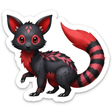Rare exotic realistic cute epic aesthetic gothic colorful Salandit-Eevee-Civet-species-Fakemon-hybrid-creature, with markings, full body sticker
