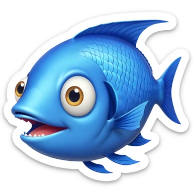 super derpy bright blue fish in side profile facing right, huge bulging eye, wide open mouth looking shocked and stupid, flat 2D side view only sticker