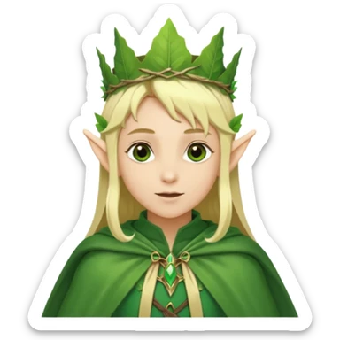 Forest Elf – elegant green skinned elf with leaf crown and cloak, blonde hair sticker