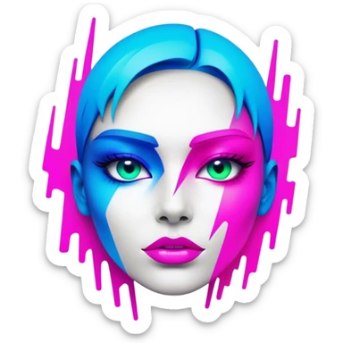 Generate a high-resolution, vector-style illustration of a custom 'dope' emoji. The design should feature a sleek, futuristic face with a confident, cool expression. Use vibrant neon gradients—electric blue, hot pink, and neon green—with clean, minimalistic lines and subtle glitch effects. Incorporate urban, graffiti-inspired elements for an edgy vibe, all rendered in a crisp SVG format that pops on dark backgrounds. sticker