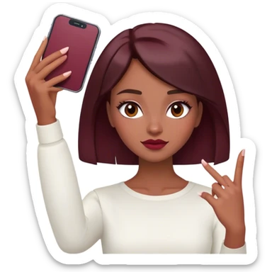 A brunette girl with a square hairstyle , selfie burgundy sticker