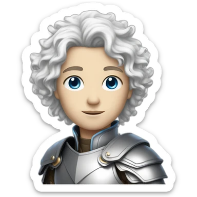 white androgynous guy white long curly hair armor blue eyes sticker