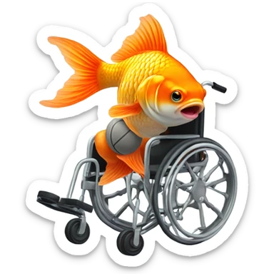 Goldfish in wheelchair with a basketball  sticker