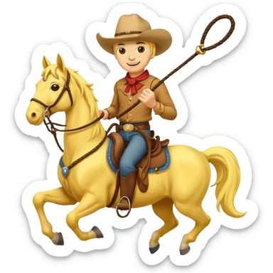 Cowboy riding a horse with whip. Cowboy With yellow skin and smilling. Simplize it and I need a full pic with horse. Like I need the leg part too sticker