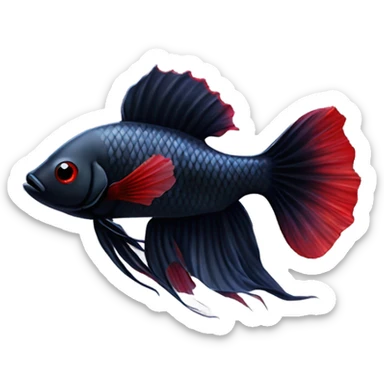 Fully Black with tiny red lines betta fish short fins sticker