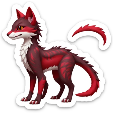 Kawaii dark-brown and crimson-red beautiful pretty elegant divine edgy fantasy feline-vernid-sergal-fursona animal creature with a tufted tail full body with intricate markings  sticker