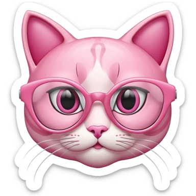 A 3D cartoon rose-pink cat-eye shaped spectacle, glossy curved frame, soft reflections, isolated on plain background. only glasses. sticker