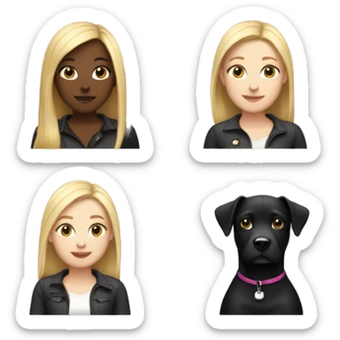 A girl with straight blond hair with a black dog with white breasts sticker
