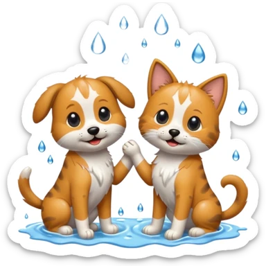 dog and cat playing in the rain sticker