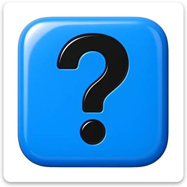 A 2D blue square with a black question mark, add a glossy shine effect, in emoji style. sticker