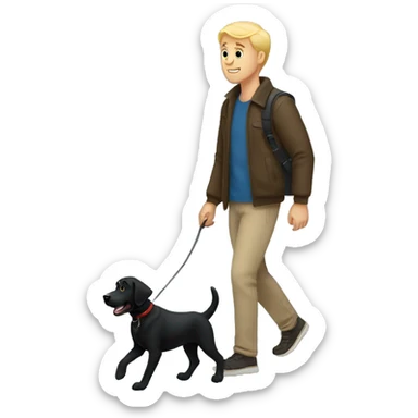 Blonde man walking black Labrador sticker