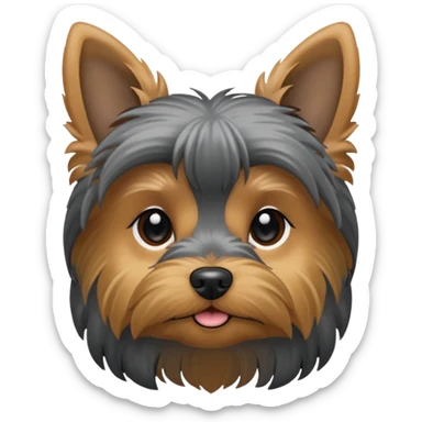 Yorkie with lowered down ears, mostly dark and grey, small sticker