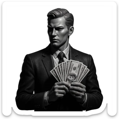 business man with money in his hands cinematic mannequin style sticker