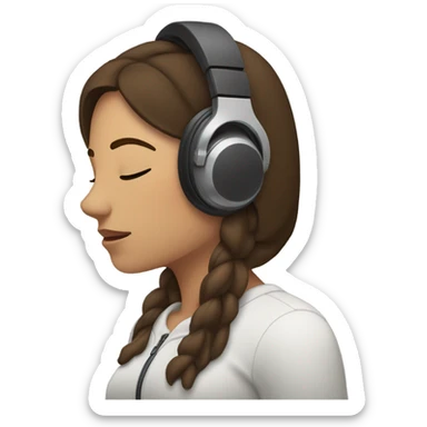 woman with brunette hair closed eyes listening to music with eyes closed and headphones on sticker
