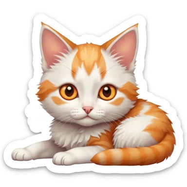 full body of very small + skinny ginger and white kitten with deep orange eyes and triangular shaped face lying down sticker