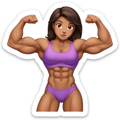 brunette, muscular, cut, bodybuilder girl, flexing, abs, pecs, biceps, muscles sticker