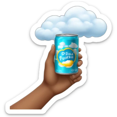 hand holding a can of product with clouds written dreams in Portuguese sticker
