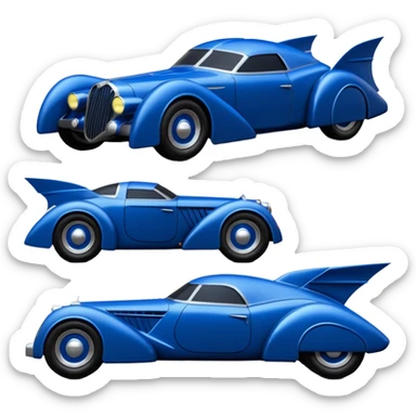  the animated series aerodynamic alien opulent dark knight futuristic concept Batmobile loosely based on 1936 cord 812(flat long straight faceted mechanical body) winged stealthy blue flat headlight covers street hot rod  sticker