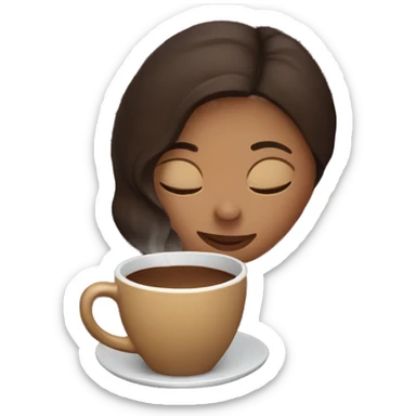 Brunette girl inside a maroon blanket sipping coffee eyes closed sticker