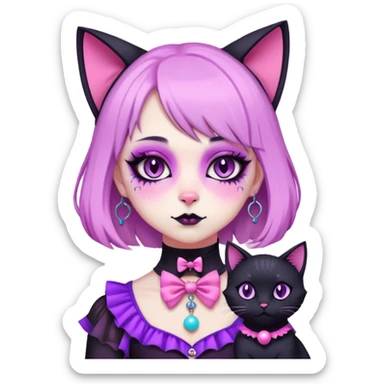 make a kawii pastel goth circus black cat sticker