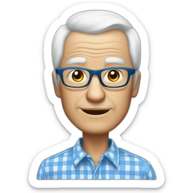 80-year-old grandfather with white skin color and glasses to see, wearing a white and blue checkered shirt. With white hair on the sides of his head. No hair in the middle of the head. sticker