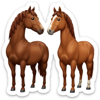 create an emoji of two horses one chestnut one a dark brown make them stand next to each other and look at each other  sticker