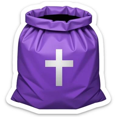 purple trash bag with Swiss cross, octagonal sticker shape, no text sticker