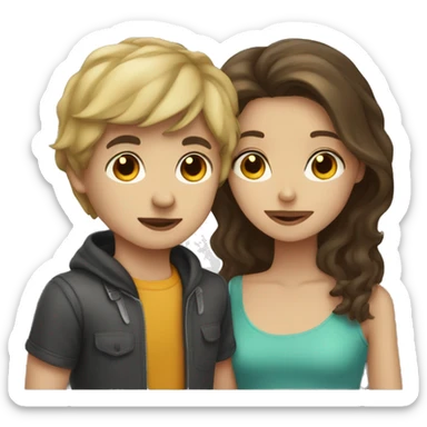 dark blonde haired boy and dark brown hair girl kissed sticker
