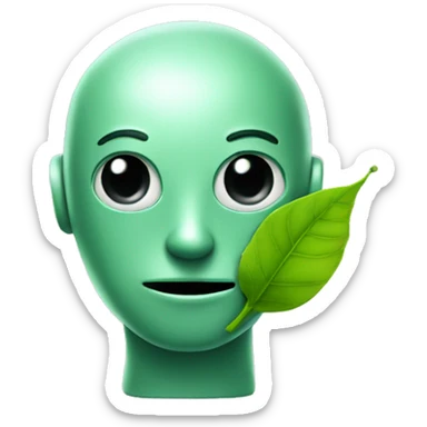 a green friendly bot that has a leaf sticking out of his head sticker