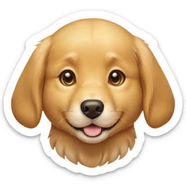 Cinematic Cute Golden Retriever Portrait Emoji, Head tilted playfully and inquisitively, featuring a luscious golden coat with a gentle sheen, round, sparkling brown eyes filled with curiosity, Simplified yet irresistibly adorable features, highly detailed, glowing with a warm, friendly glow, high shine, affectionate and lively, stylized with a touch of whimsy, bright and endearing, soft glowing outline, capturing the essence of a mischievous yet loving pup, so playful it feels like it could leap out of the screen and into your arms! sticker