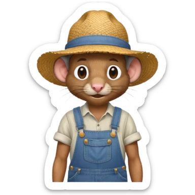 farmer rat in denim overalls with a straw hat sticker