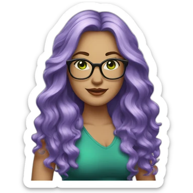 curvy-woman-white, purple-long-wavy-hair, green-eyes-square-glasses sticker