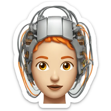Head of female cyborg with orange hair and circuits wires sticker